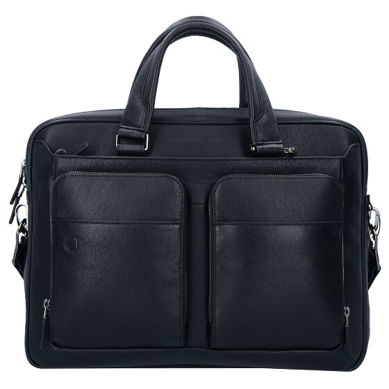 Piquadro Cartella quadrata nera in pelle 39 cm Scomparto per laptop