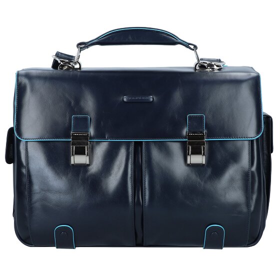 Piquadro Cartella quadrata blu in pelle 43 cm Scomparto per laptop