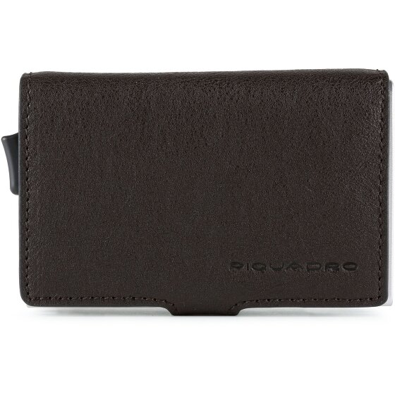 Piquadro Portacarte di credito quadrato blu RFID in pelle 7 cm