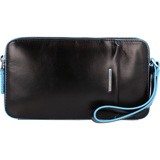 Piquadro Borsa da polso quadrata in pelle blu da 21 cm