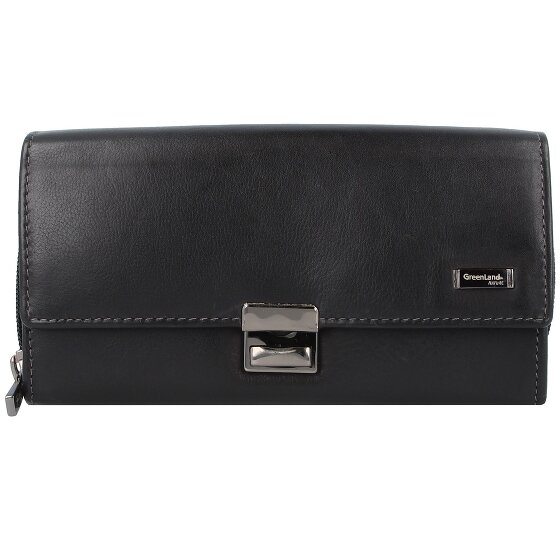 Greenland Nature Portafoglio da cameriere in nappa nera RFID in pelle 18 cm