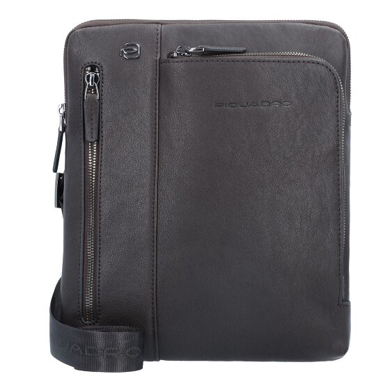 Piquadro Borsa a tracolla quadrata nera in pelle 24 cm