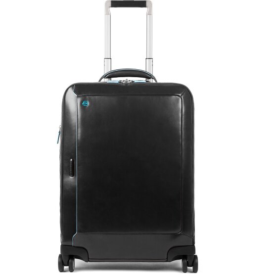 Piquadro Trolley blu quadrato a 4 ruote in pelle 55 cm con scomparto per laptop