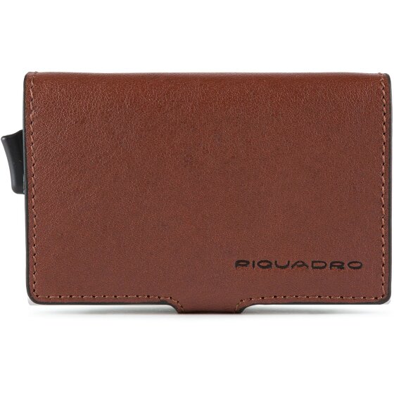 Piquadro Portacarte di credito quadrato blu RFID in pelle 7 cm
