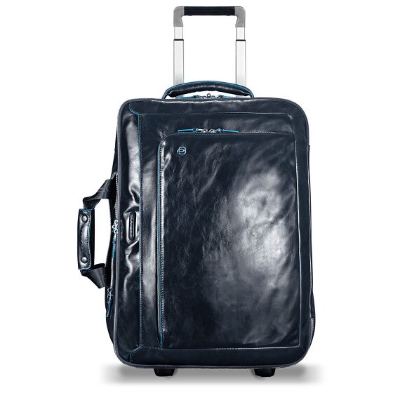 Piquadro Trolley business blu quadrato a 2 ruote in pelle con scomparto per laptop da 51 cm
