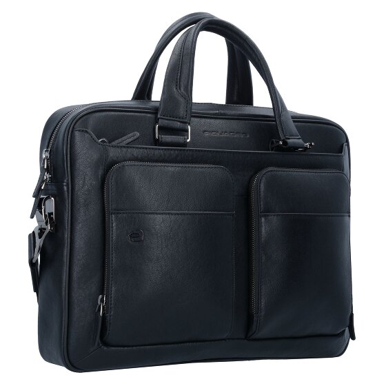 Piquadro Cartella quadrata nera in pelle 39 cm Scomparto per laptop