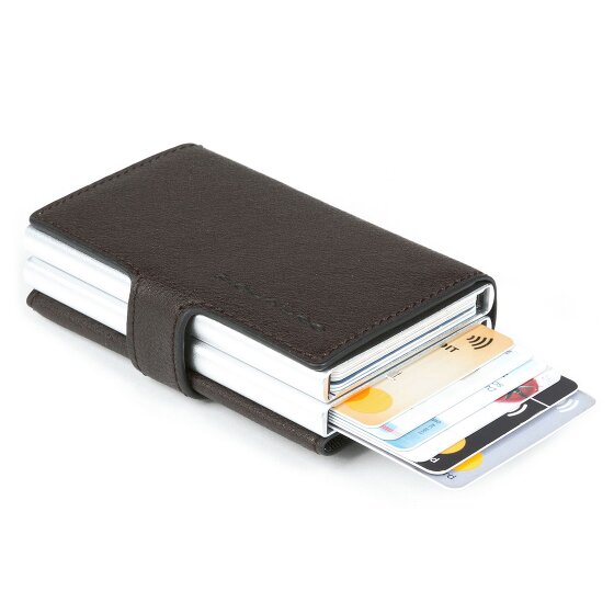 Piquadro Portacarte di credito quadrato blu RFID in pelle 7 cm