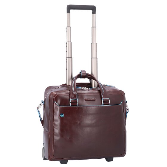 Piquadro Trolley business blu quadrato a 2 ruote in pelle con scomparto per laptop da 36 cm