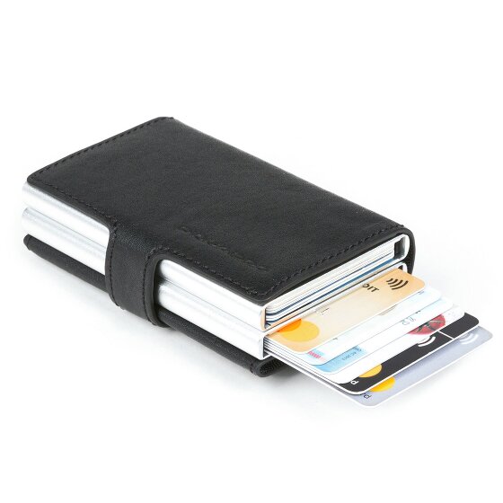 Piquadro Portacarte di credito quadrato blu RFID in pelle 7 cm
