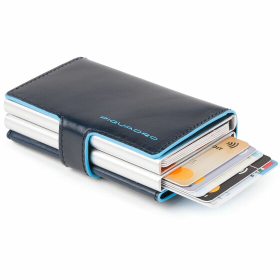 Piquadro Portacarte di credito quadrato blu RFID in pelle 7 cm