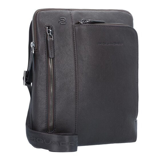 Piquadro Borsa a tracolla quadrata nera in pelle 24 cm