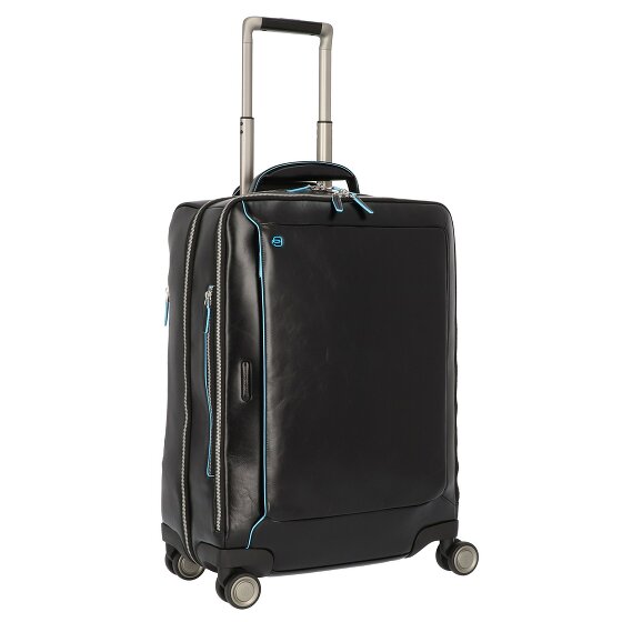 Piquadro Trolley blu quadrato a 4 ruote in pelle 55 cm con scomparto per laptop