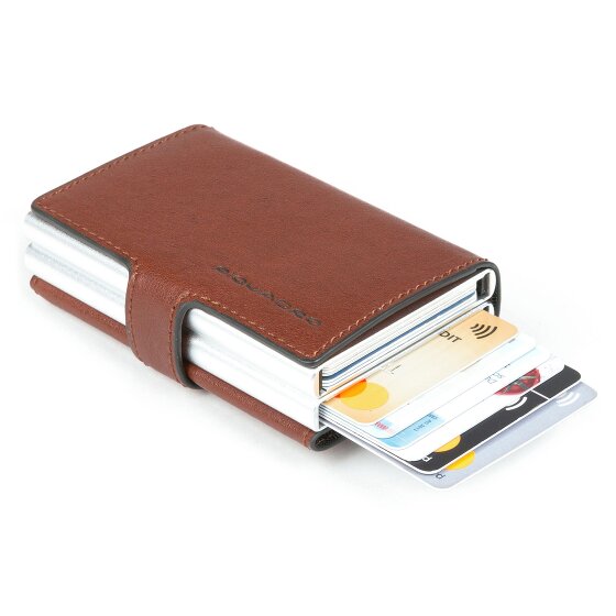 Piquadro Portacarte di credito quadrato blu RFID in pelle 7 cm