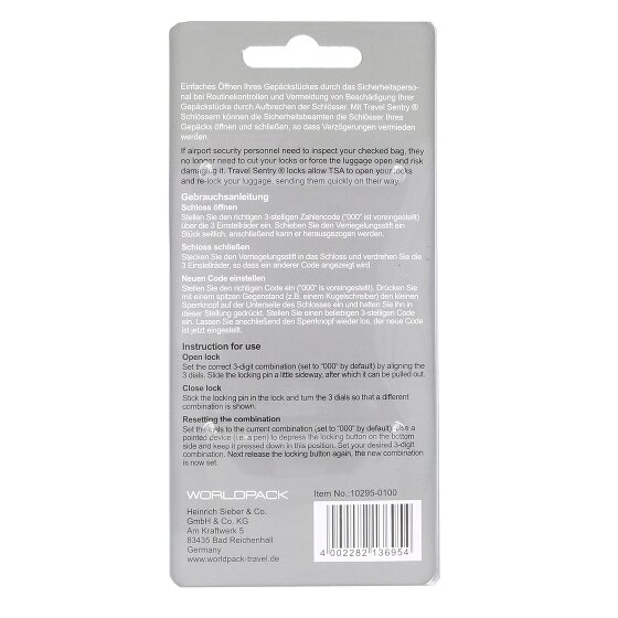 Worldpack Reiseaccessoires Lucchetto per bagagli con chiusura a combinazione 9.5 cm