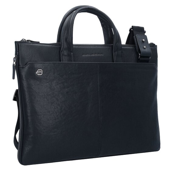 Piquadro Cartella quadrata nera in pelle 42 cm Scomparto per laptop