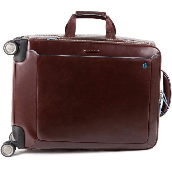 Piquadro Trolley blu quadrato a 4 ruote in pelle 55 cm con scomparto per laptop
