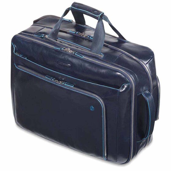 Piquadro Trolley business blu quadrato a 2 ruote in pelle con scomparto per laptop da 51 cm
