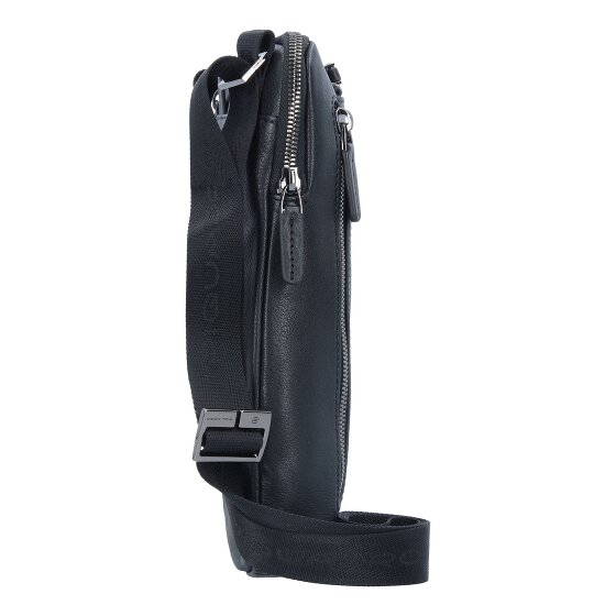 Piquadro Borsa a tracolla quadrata nera in pelle 23 cm