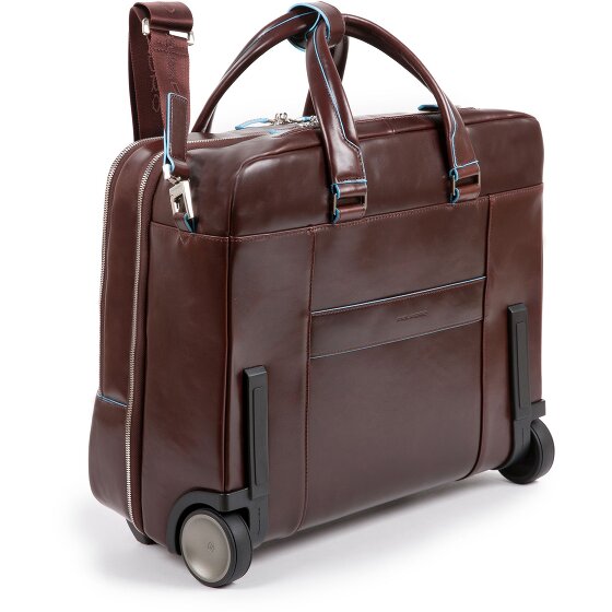 Piquadro Trolley business blu quadrato a 2 ruote in pelle con scomparto per laptop da 37 cm