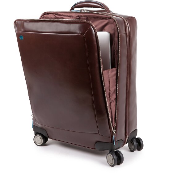 Piquadro Trolley blu quadrato a 4 ruote in pelle 55 cm con scomparto per laptop