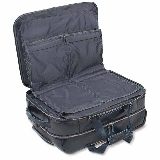 Piquadro Trolley business blu quadrato a 2 ruote in pelle con scomparto per laptop da 51 cm