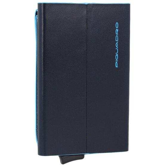 Piquadro Portacarte di credito quadrato blu in pelle 6 cm