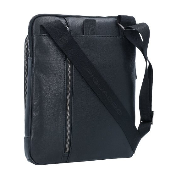 Piquadro Borsa a tracolla quadrata nera in pelle 23 cm