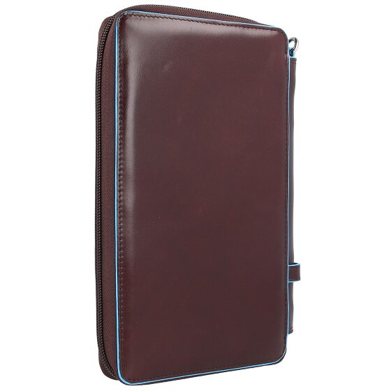 Piquadro Custodia per passaporto da viaggio quadrata blu in pelle 14 cm