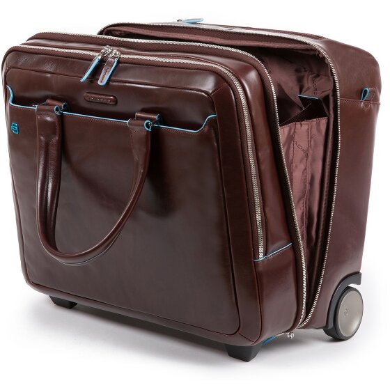 Piquadro Trolley business blu quadrato a 2 ruote in pelle con scomparto per laptop da 37 cm