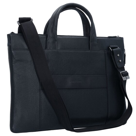 Piquadro Cartella quadrata nera in pelle 42 cm Scomparto per laptop