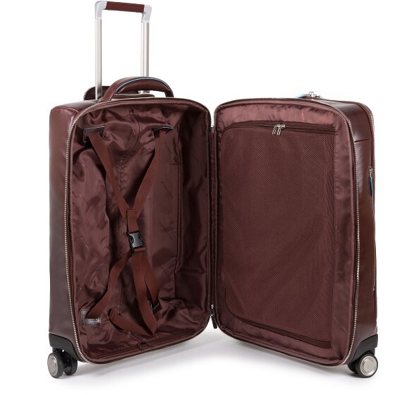 Piquadro Trolley blu quadrato a 4 ruote in pelle 55 cm con scomparto per laptop