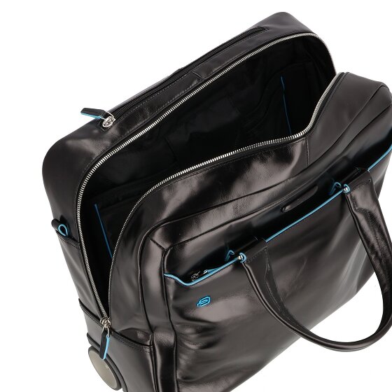 Piquadro Trolley business blu quadrato a 2 ruote in pelle con scomparto per laptop da 36 cm