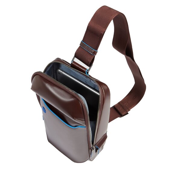Piquadro Borsa a tracolla quadrata blu in pelle 28 cm
