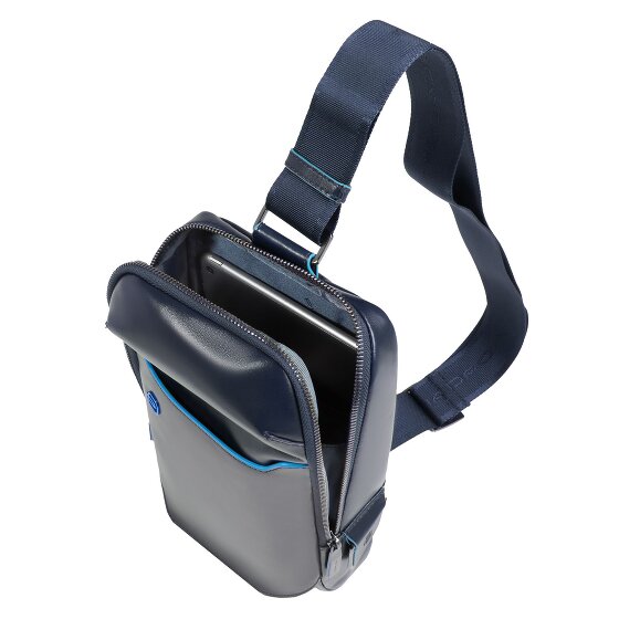 Piquadro Borsa a tracolla quadrata blu in pelle 28 cm