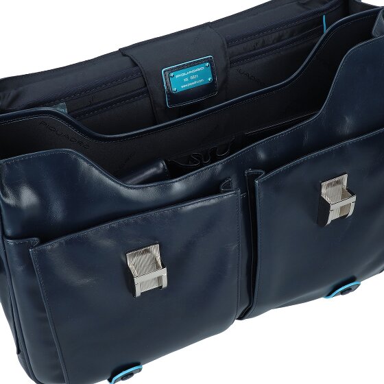 Piquadro Cartella quadrata blu in pelle 43 cm Scomparto per laptop
