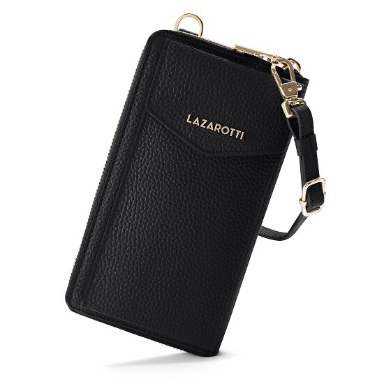Lazarotti Portafoglio con chiusura a zip in pelle di Bologna, custodia per cellulare, 19 cm