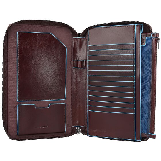 Piquadro Custodia per passaporto da viaggio quadrata blu in pelle 14 cm