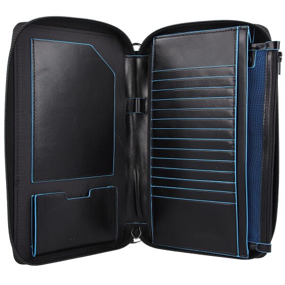 Piquadro Custodia per passaporto da viaggio quadrata blu in pelle 14 cm
