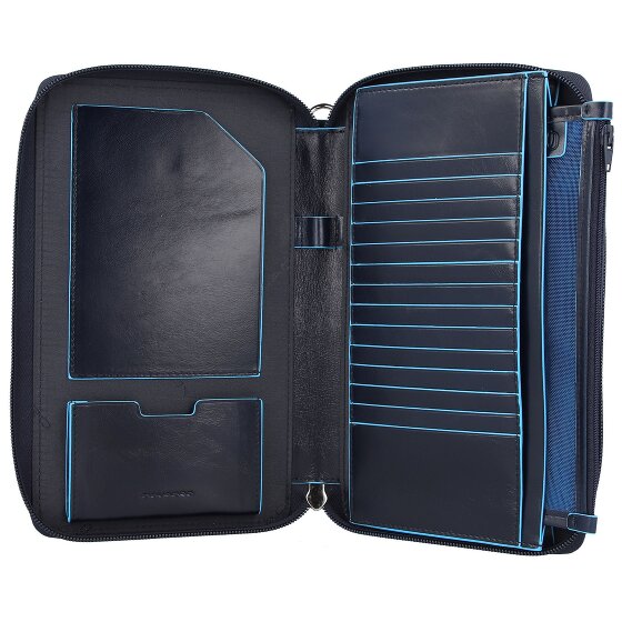 Piquadro Custodia per passaporto da viaggio quadrata blu in pelle 14 cm