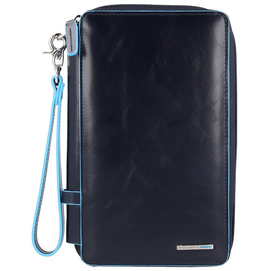 Piquadro Custodia per passaporto da viaggio quadrata blu in pelle 14 cm