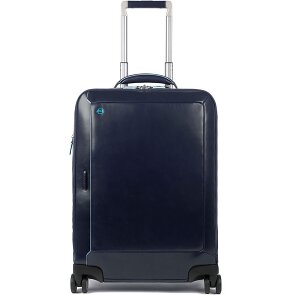 Piquadro Trolley blu quadrato a 4 ruote in pelle 55 cm con scomparto per laptop