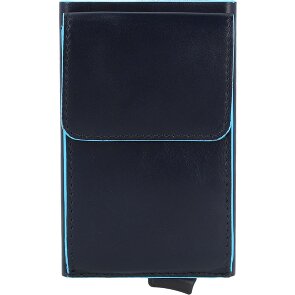 Piquadro Portacarte di credito quadrato blu in pelle 6 cm