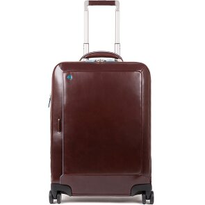 Piquadro Trolley blu quadrato a 4 ruote in pelle 55 cm con scomparto per laptop