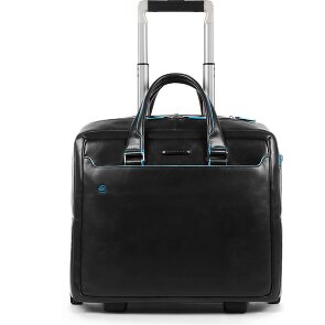 Piquadro Trolley business blu quadrato a 2 ruote in pelle con scomparto per laptop da 36 cm